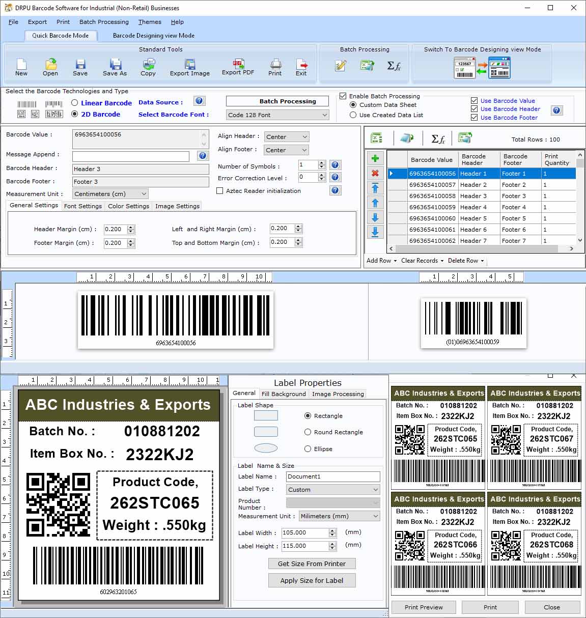 Software to Create Industrial Barcodes screen shot