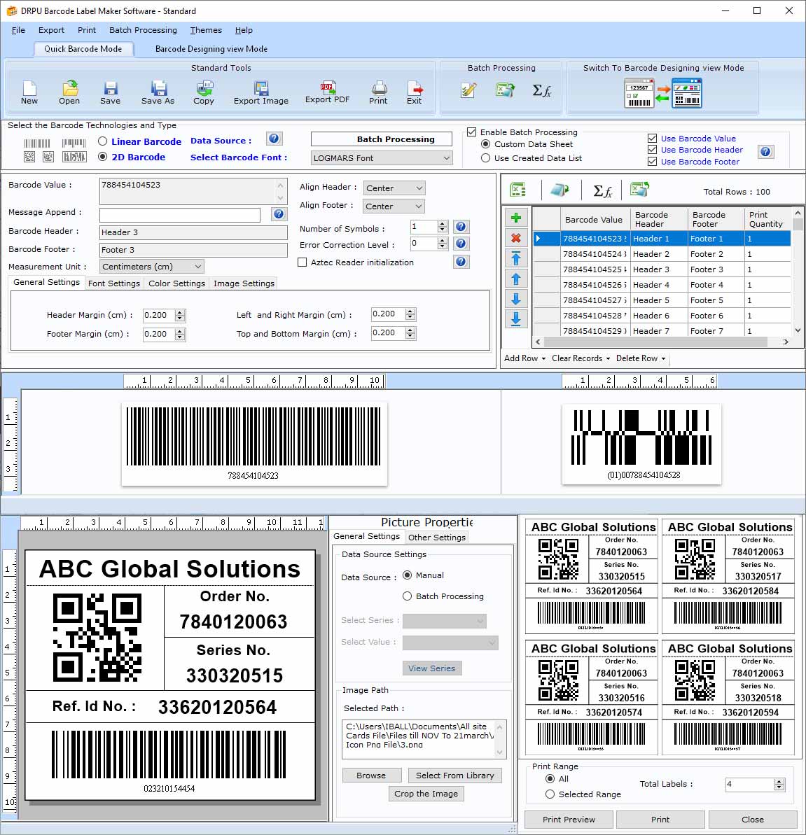 Screenshot of Business Barcode