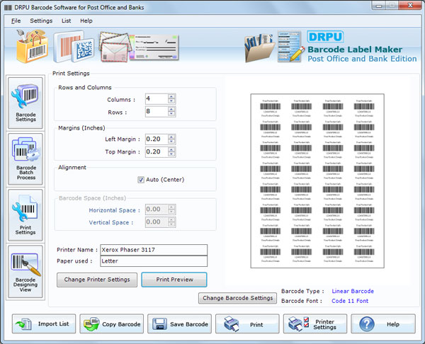 Post Office and Bank Barcode Label Maker Software