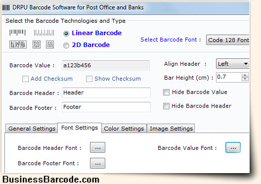 Post Office and Bank Barcode Label Maker Software Code 11 Font General Settings