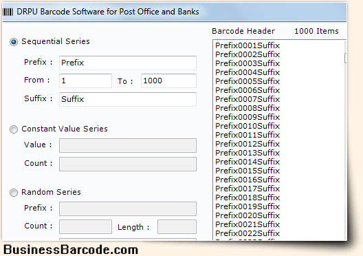 Post Office and Bank Barcode Label Maker Software Sequential Series