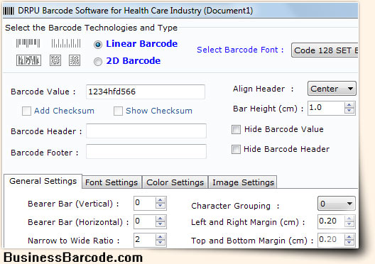 Healthcare Industry Barcode Label Maker Software Codabar Font General Settings