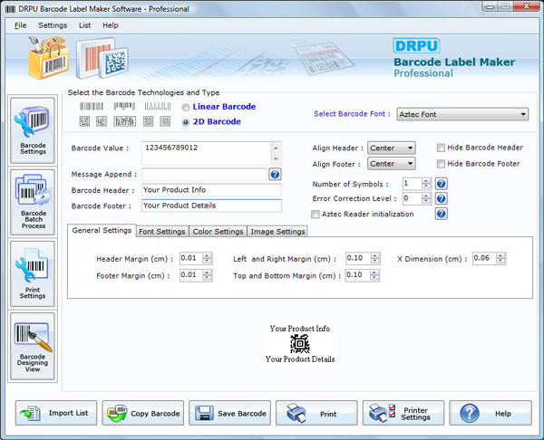 Select the Barcode Technologies and Type