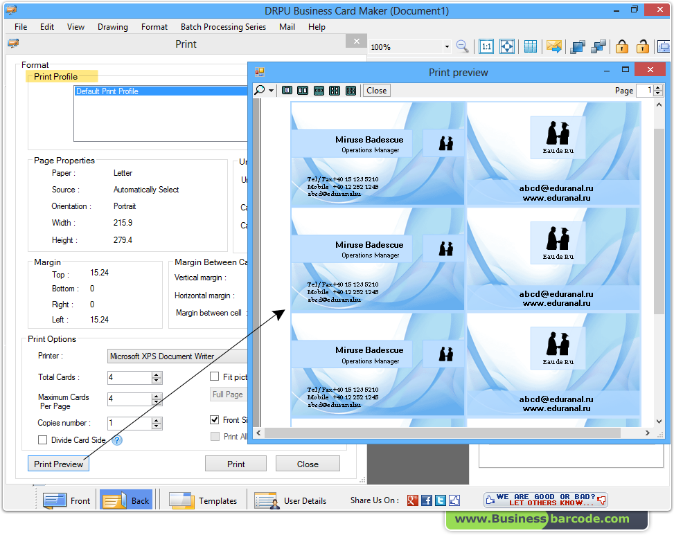 Business Card Maker Software screenshots creates Business cards