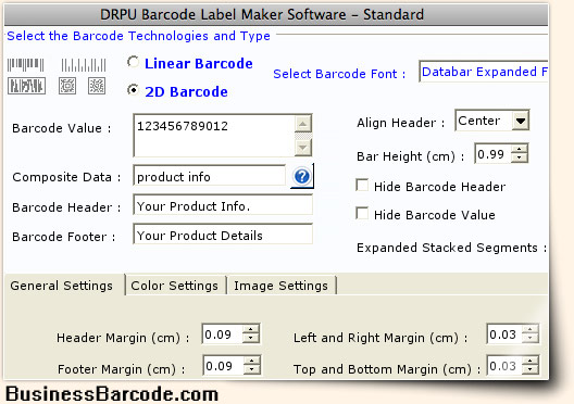 Select the barcode technologies and type databar expanded