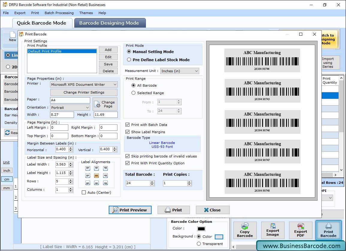 Manufacturing Industry Barcode Label Maker