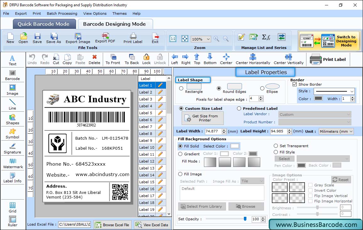 Distribution Industry Barcode Label Maker