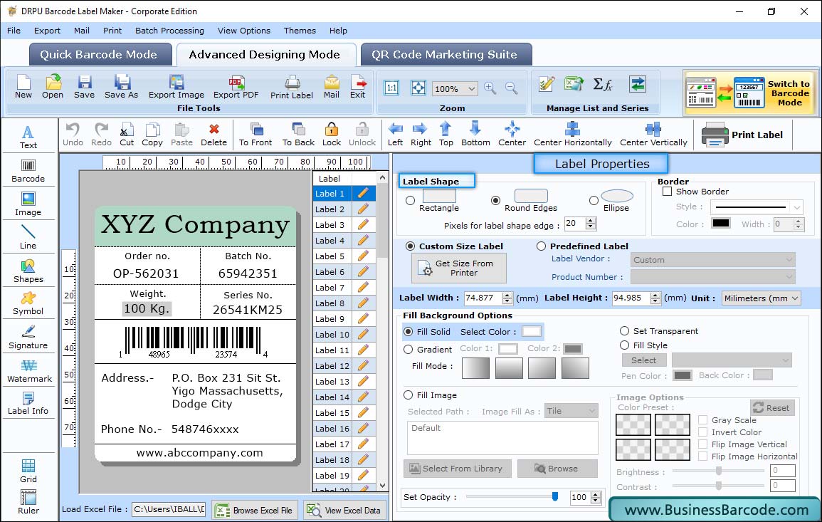 Label properties