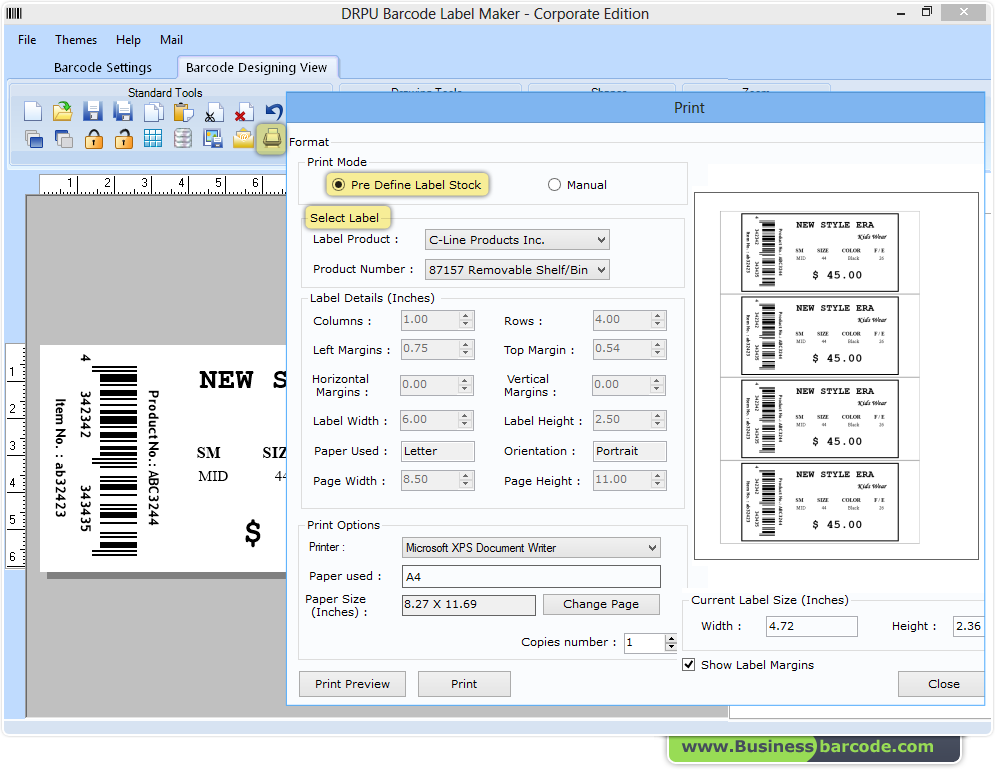 Bar Mete etikèt sou Maker Software - Corporate edisyon