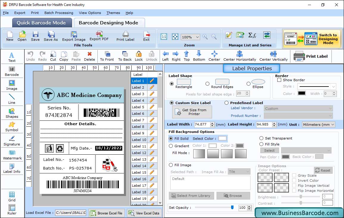 Healthcare Industry Barcode Label Maker