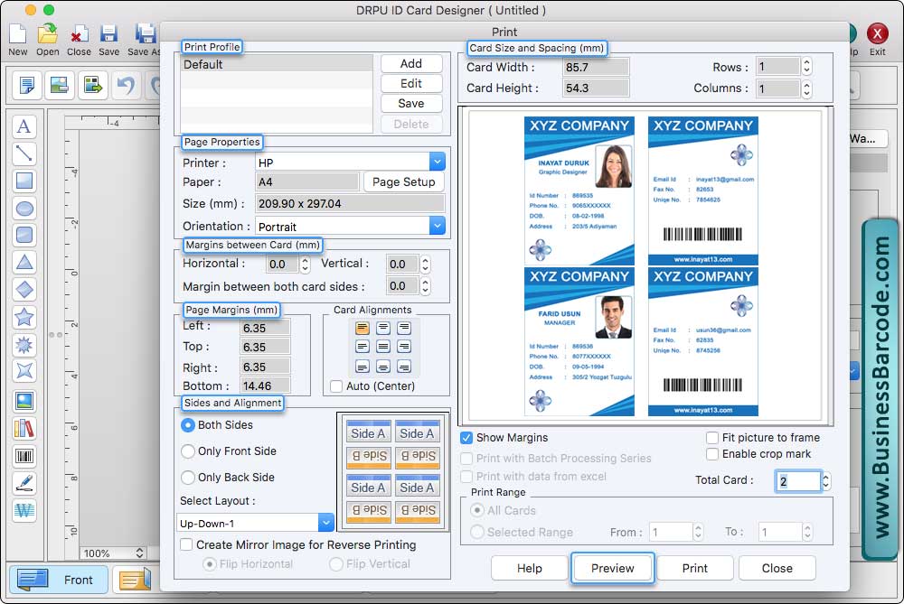 Print designed ID cards