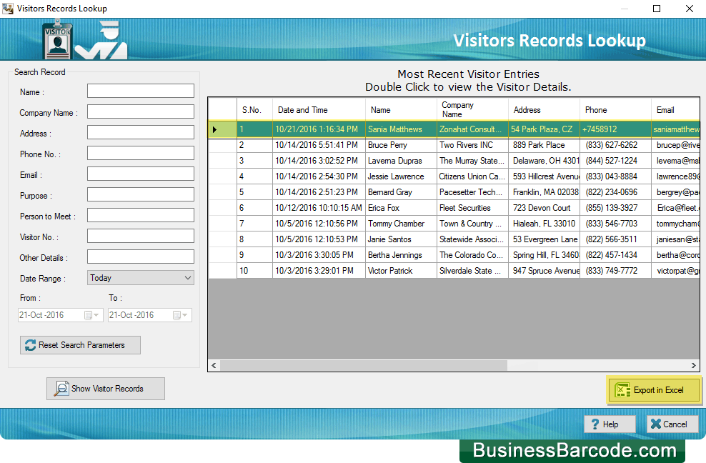 Visitors Records Lookup